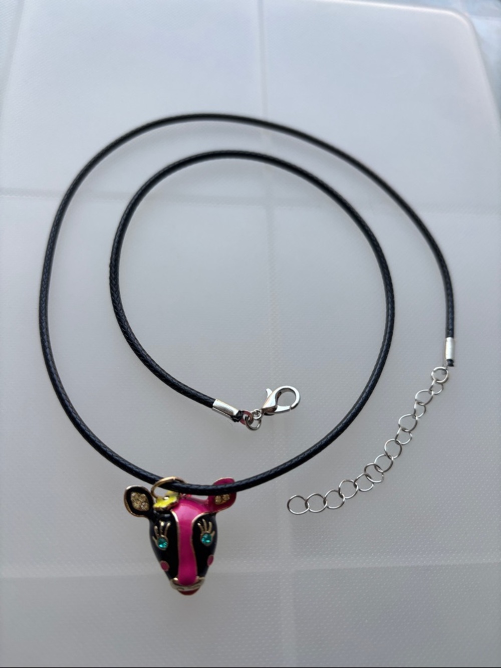 🟣New Betsey Johnson Gold Accents Cow Face, BlacK & Pink W/Green Rhinestone Eyes